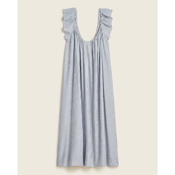 J.Crew Dresses & Skirts - J.Crew Blue White Striped Flutter Sleeve Midi Dress L/XL Boho Coastal Summer